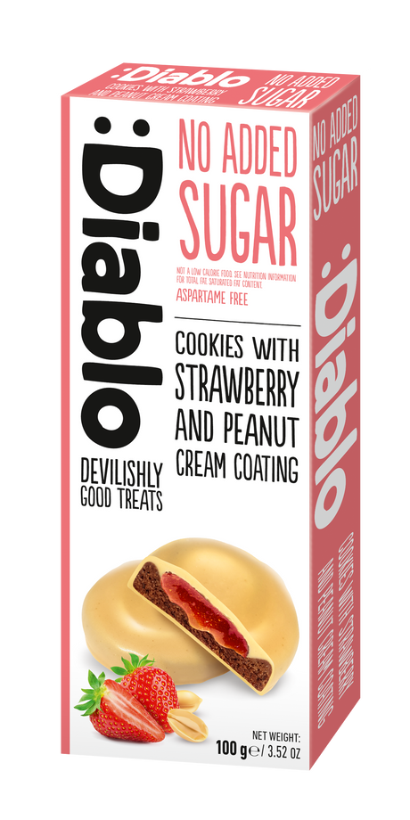 Diablo Cookies with Strawberry & Peanut Cream Coating 100g