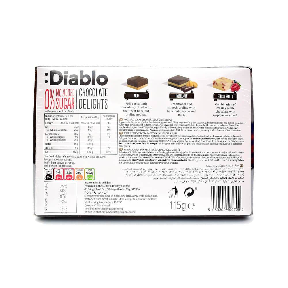 Diablo No Added Sugar 12 Chocolate Delights Box 115g Sweet